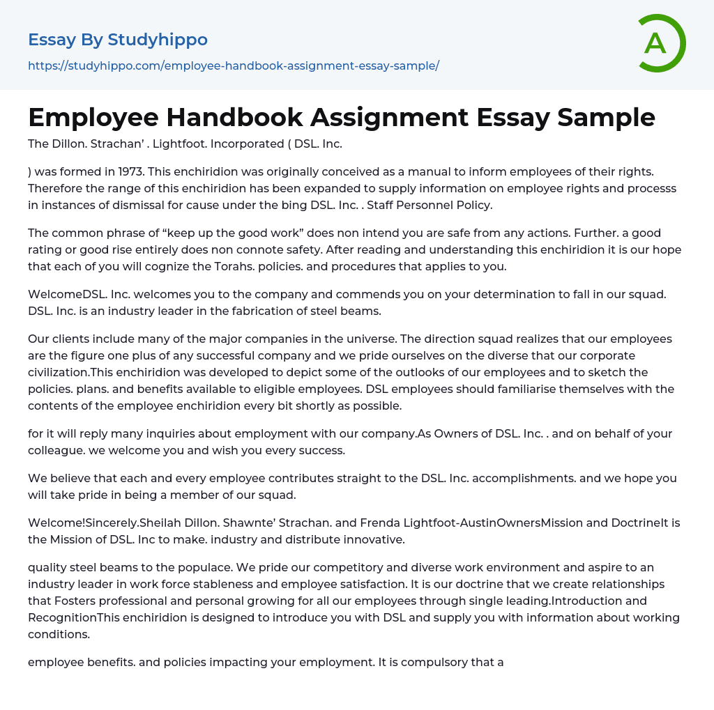Employee Handbook Assignment Essay Sample