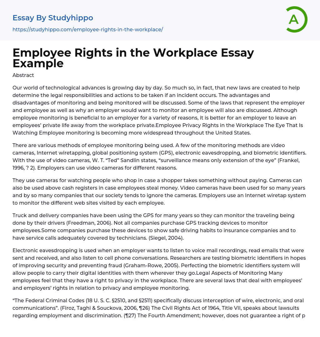 Employee Rights in the Workplace Essay Example