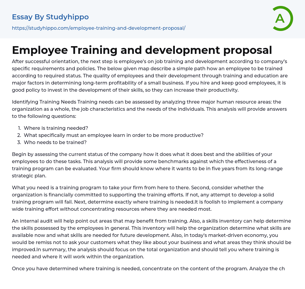 Employee Training and development proposal Essay Example