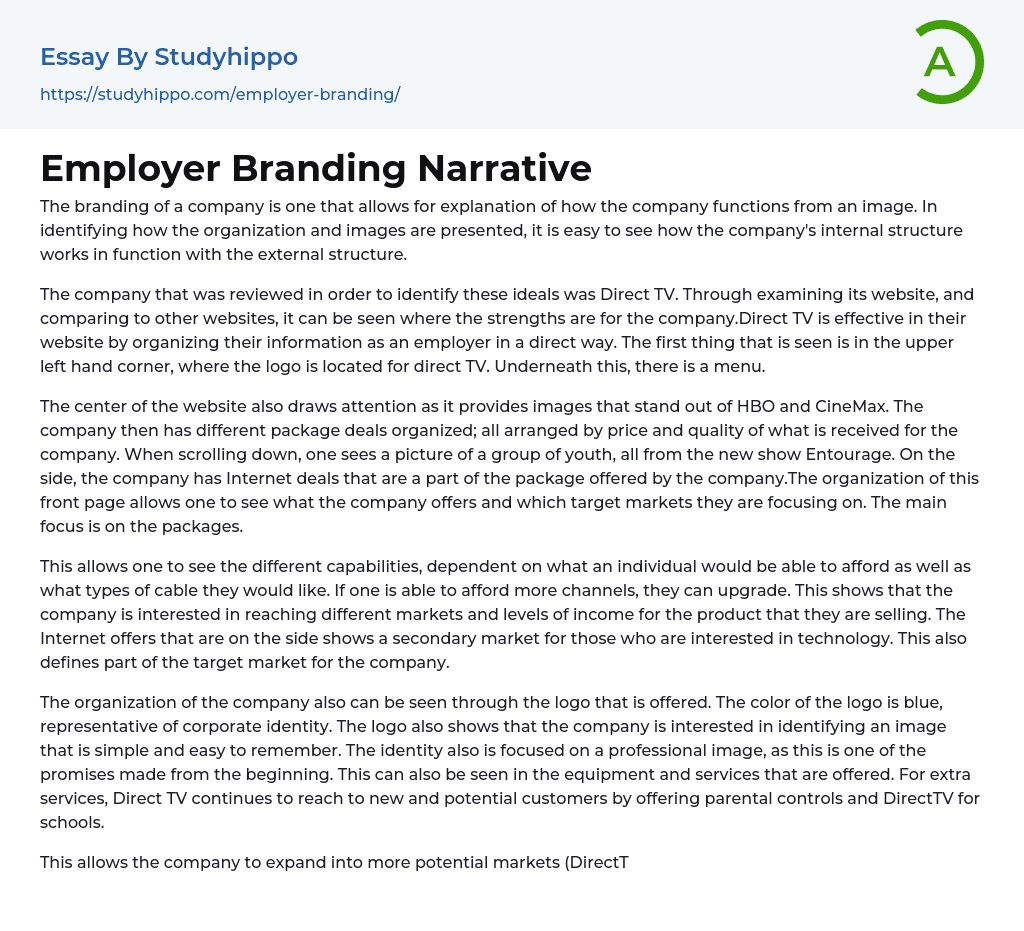 Employer Branding Narrative Essay Example