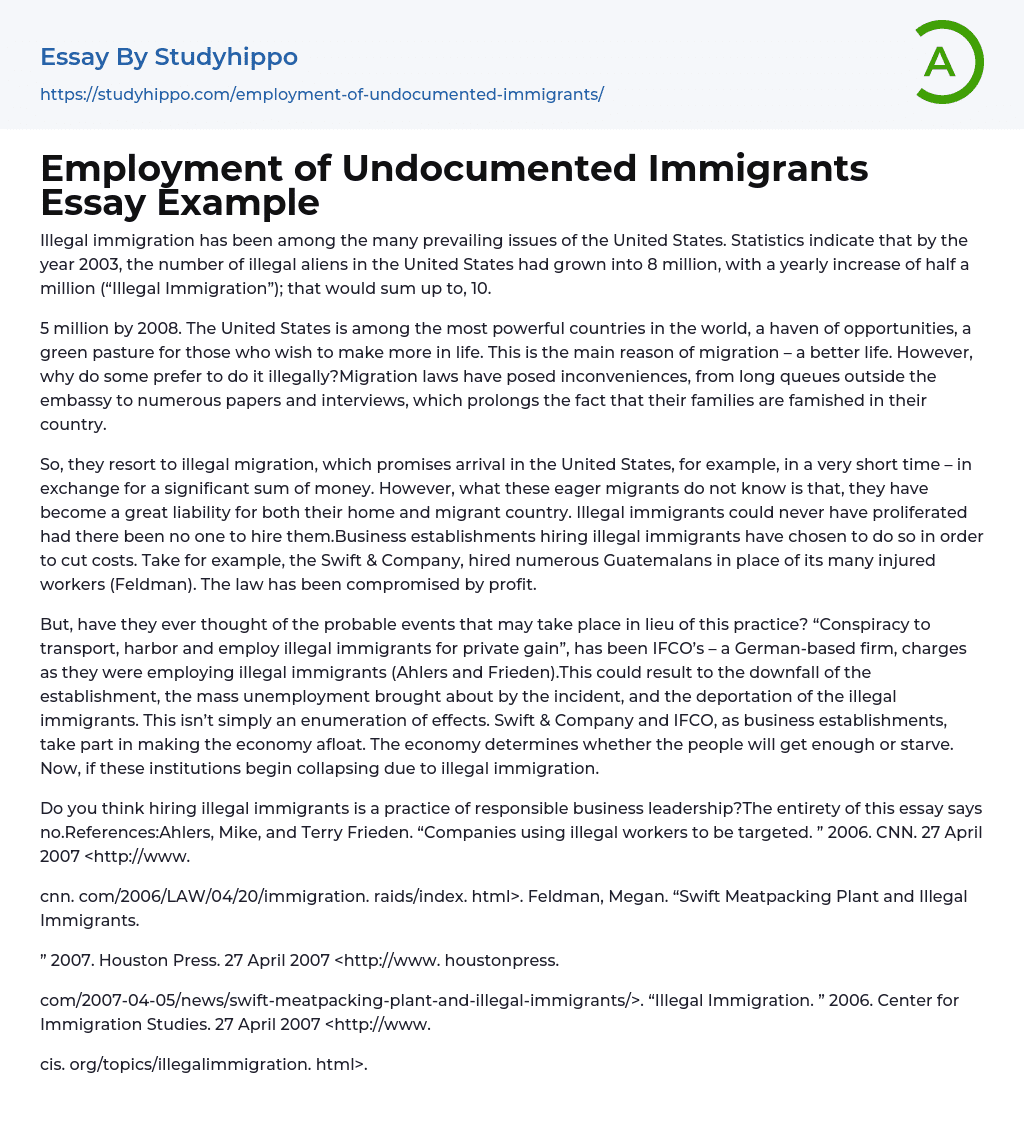 Employment of Undocumented Immigrants Essay Example