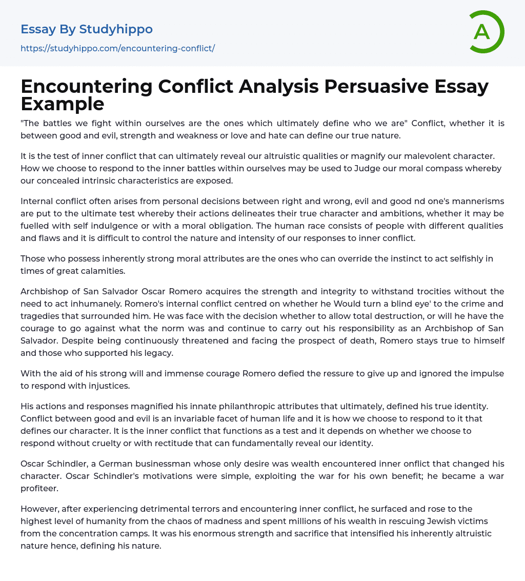 Encountering Conflict Analysis Persuasive Essay Example