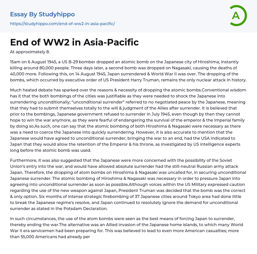 End of WW2 in Asia-Pacific Essay Example