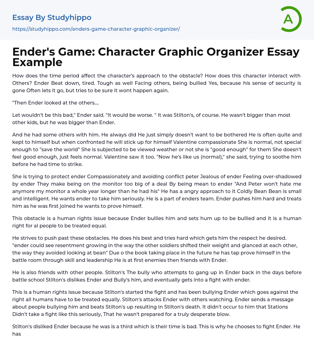 Ender’s Game: Character Graphic Organizer Essay Example