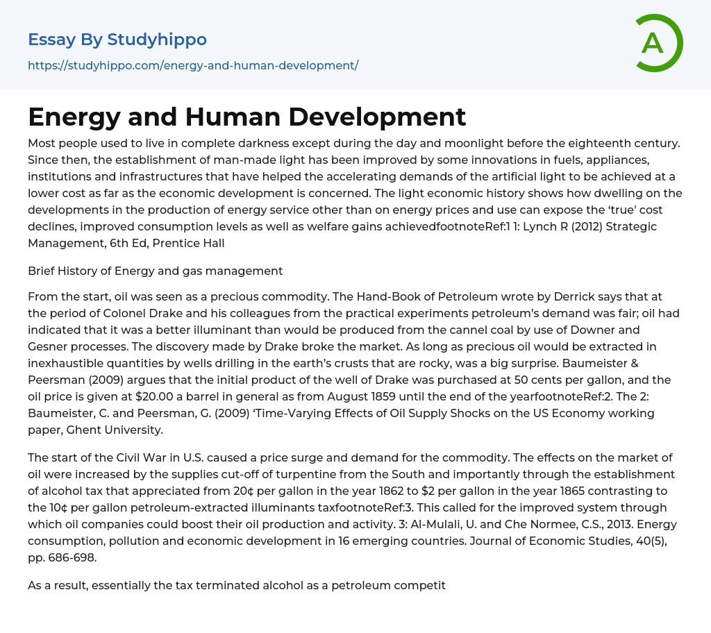 Energy and Human Development Essay Example