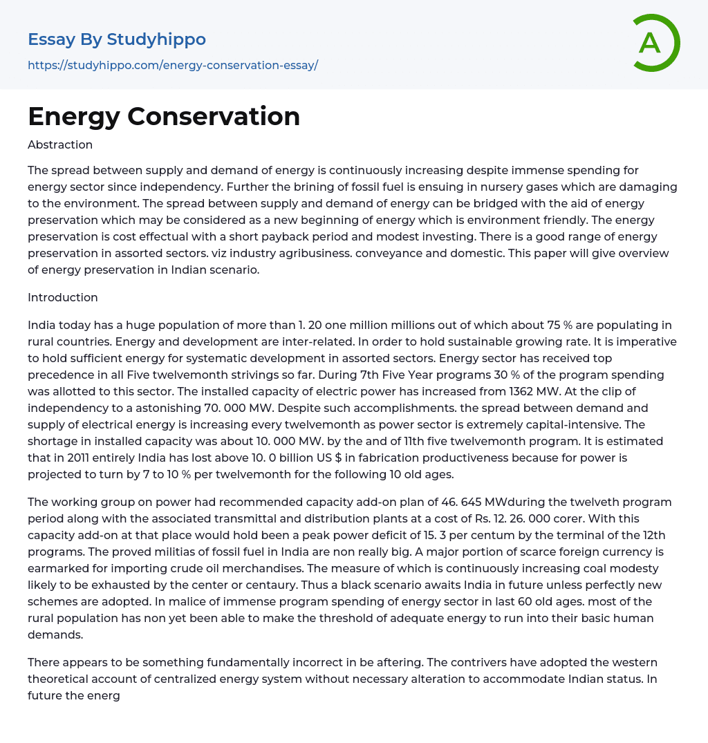 energy conservation essay pdf