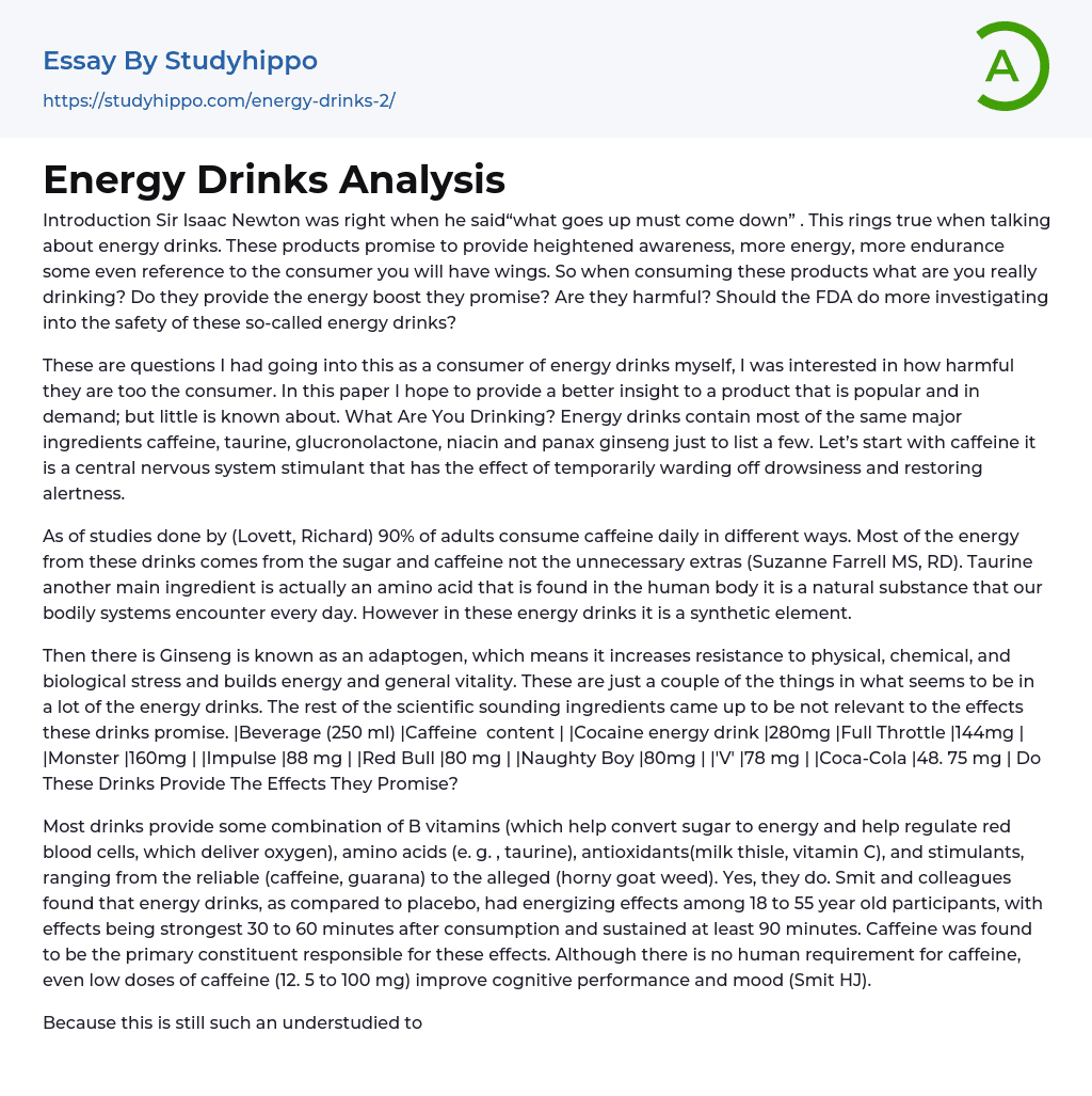 Energy Drinks Analysis Essay Example