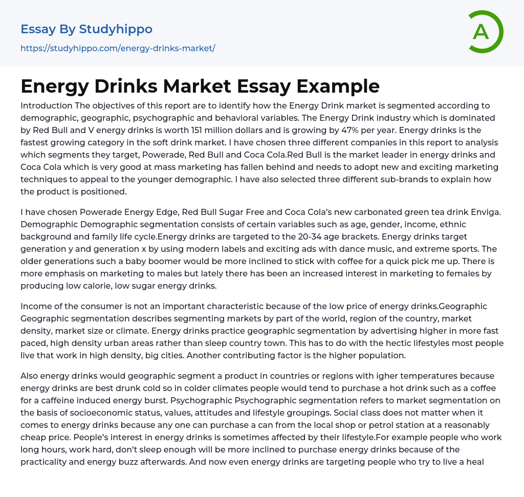 Energy Drinks Market Essay Example