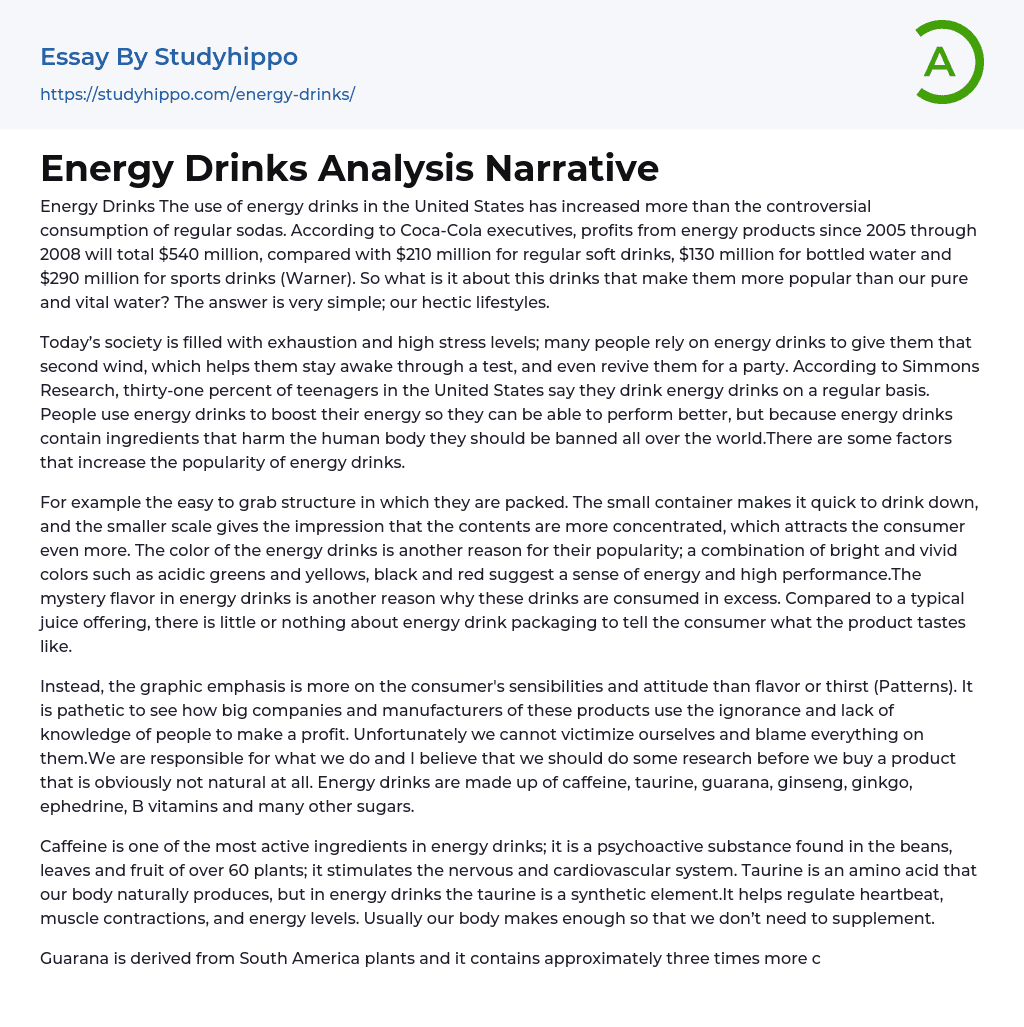 Energy Drinks Analysis Narrative Essay Example