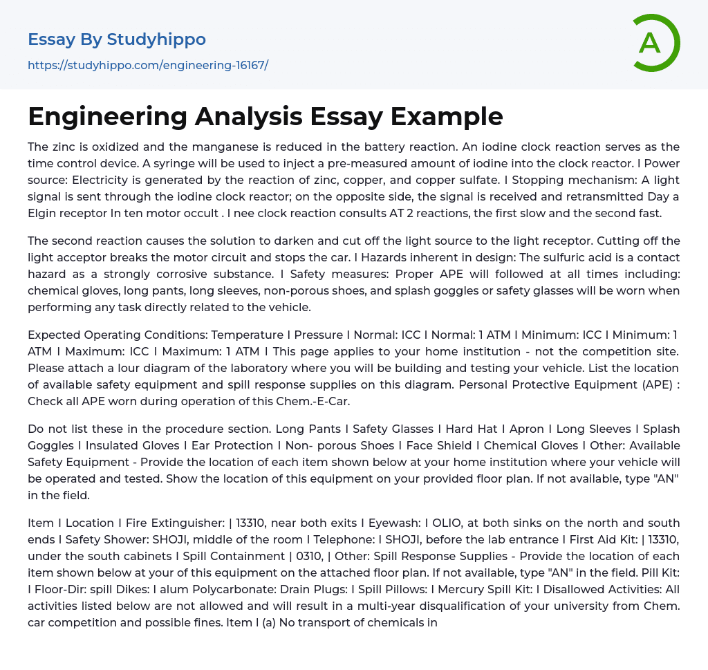 Engineering Analysis Essay Example