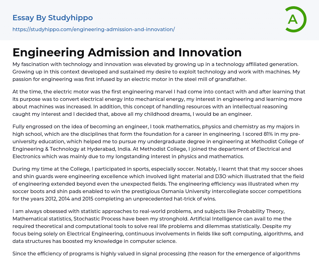 Engineering Admission and Innovation Essay Example