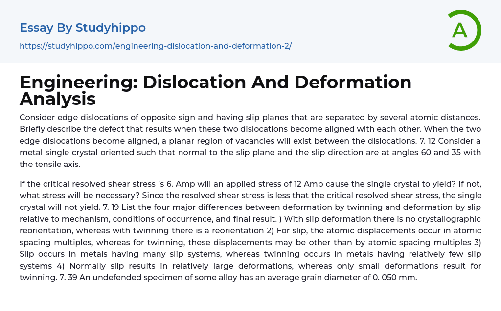 Engineering: Dislocation And Deformation Analysis Essay Example