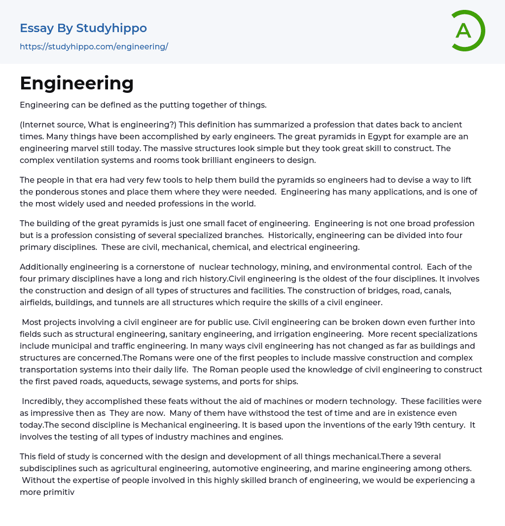 Engineering Essay Example