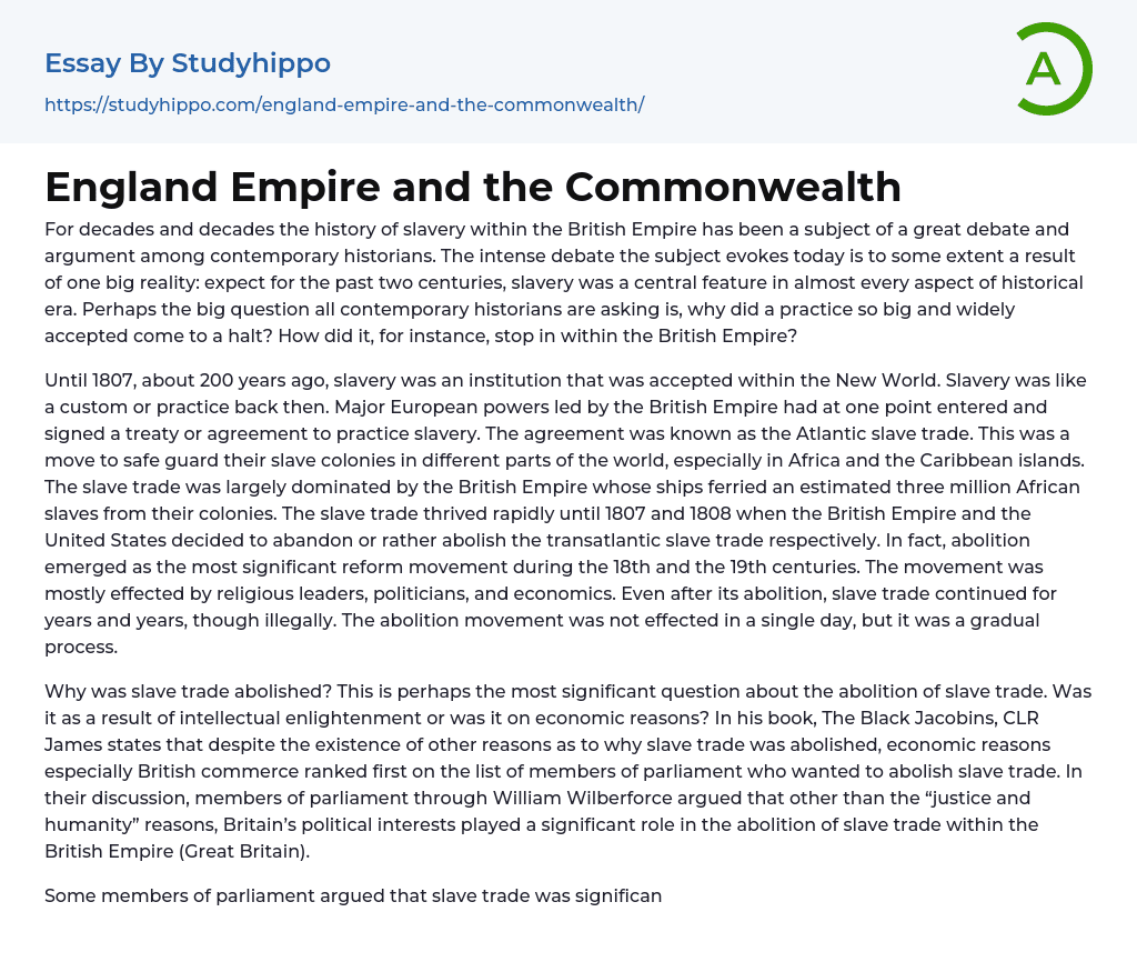 England Empire and the Commonwealth Essay Example