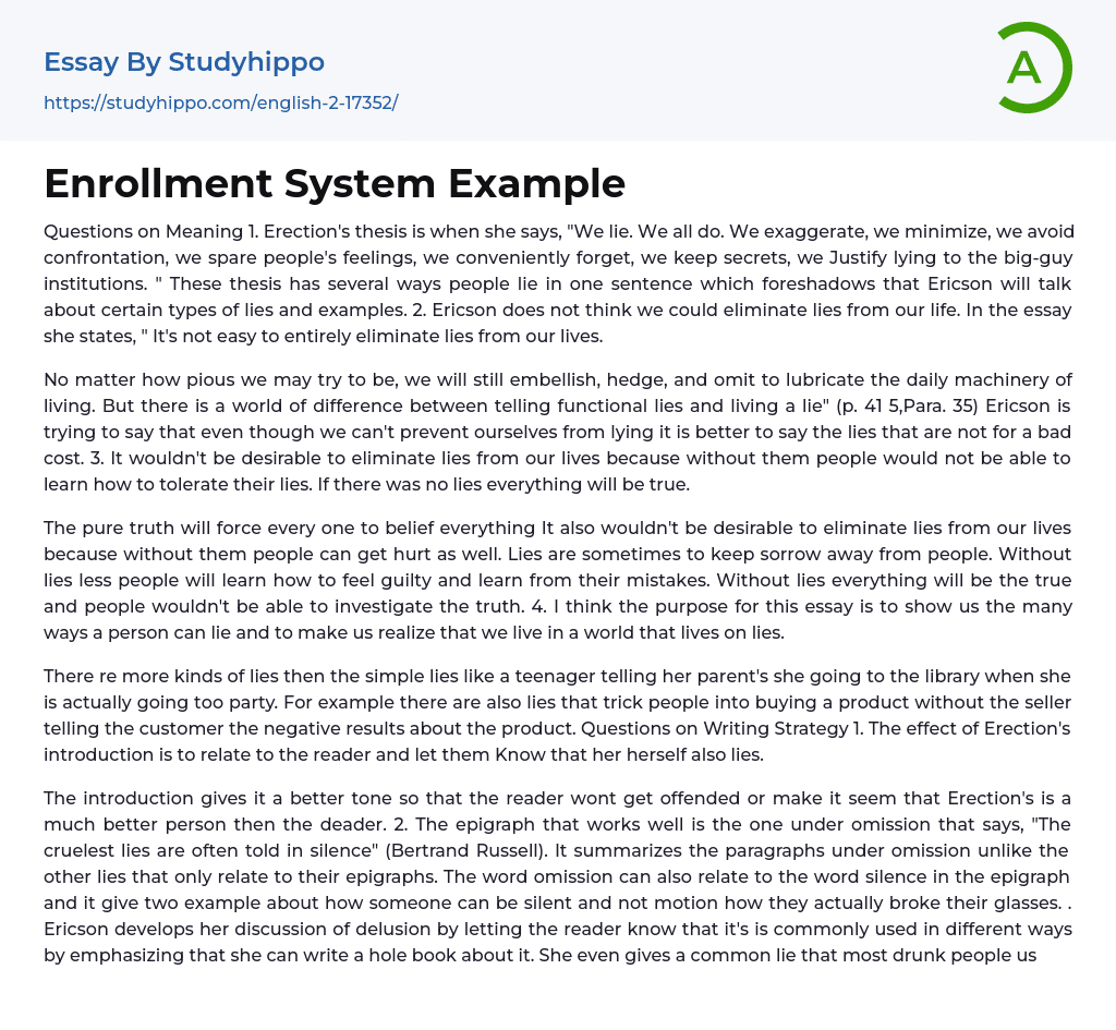 Enrollment System Example Essay Example