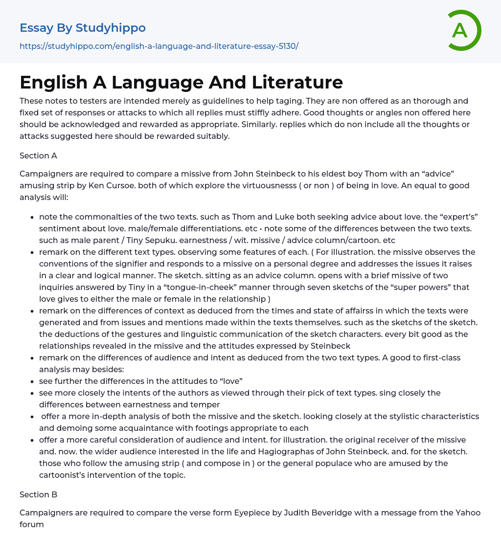 English A Language And Literature Essay Example