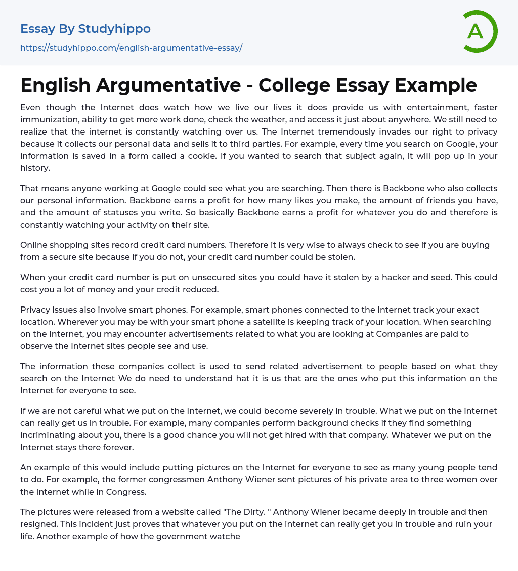 English Argumentative – College Essay Example