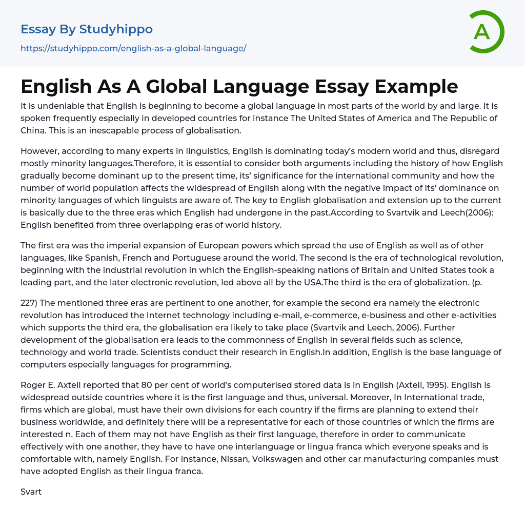 English As A Global Language Essay Example