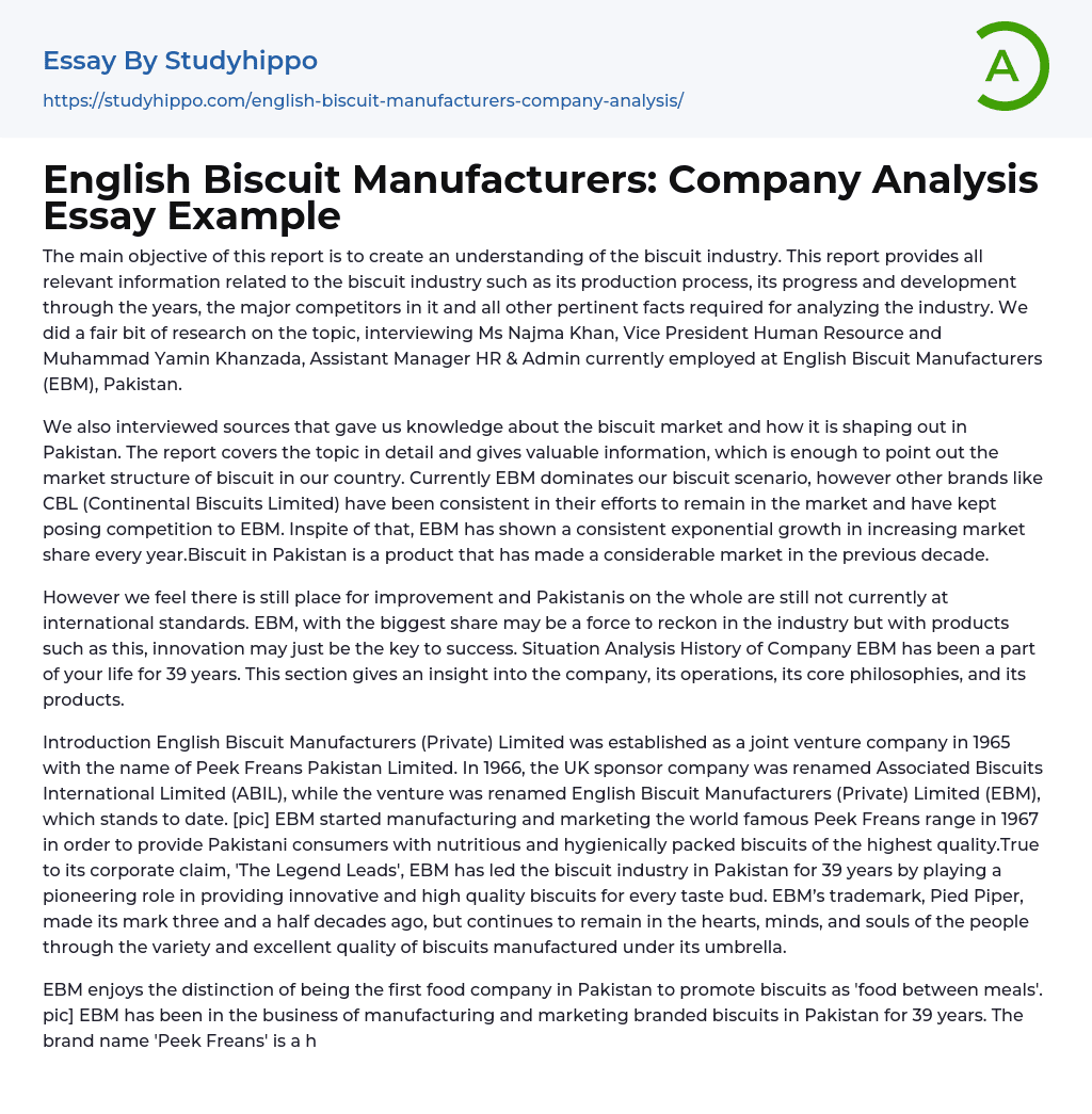 English Biscuit Manufacturers: Company Analysis Essay Example