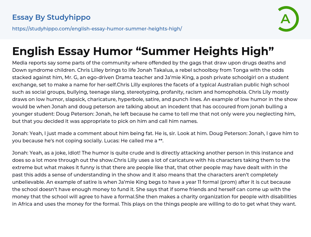 English Essay Humor “Summer Heights High”