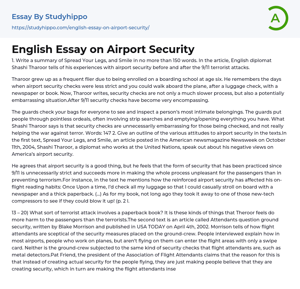 English Essay on Airport Security