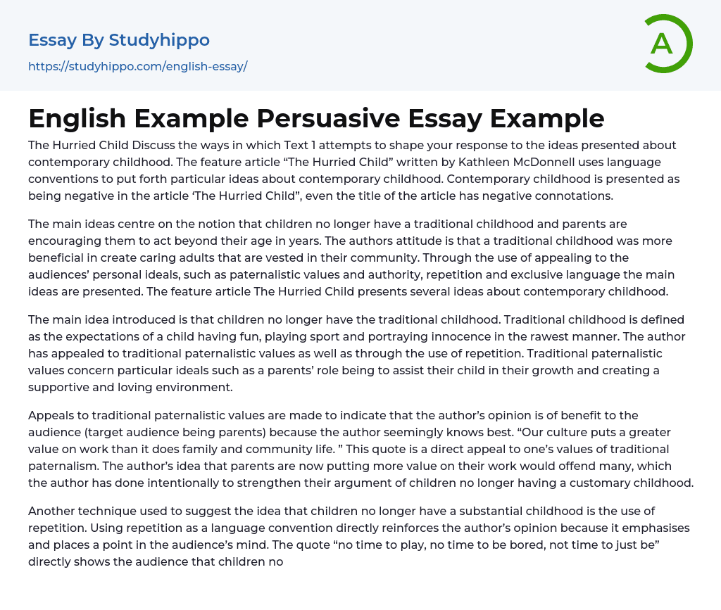 English Example Persuasive Essay Example