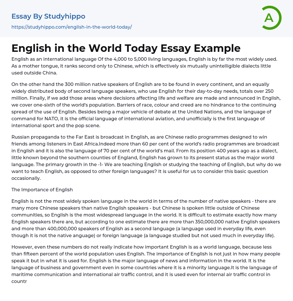 English in the World Today Essay Example