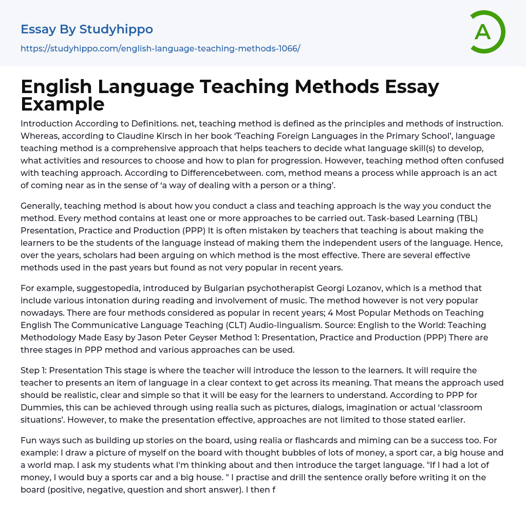 English Language Teaching Methods Essay Example