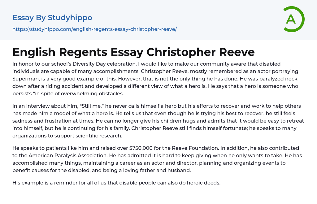 English Regents Essay Christopher Reeve