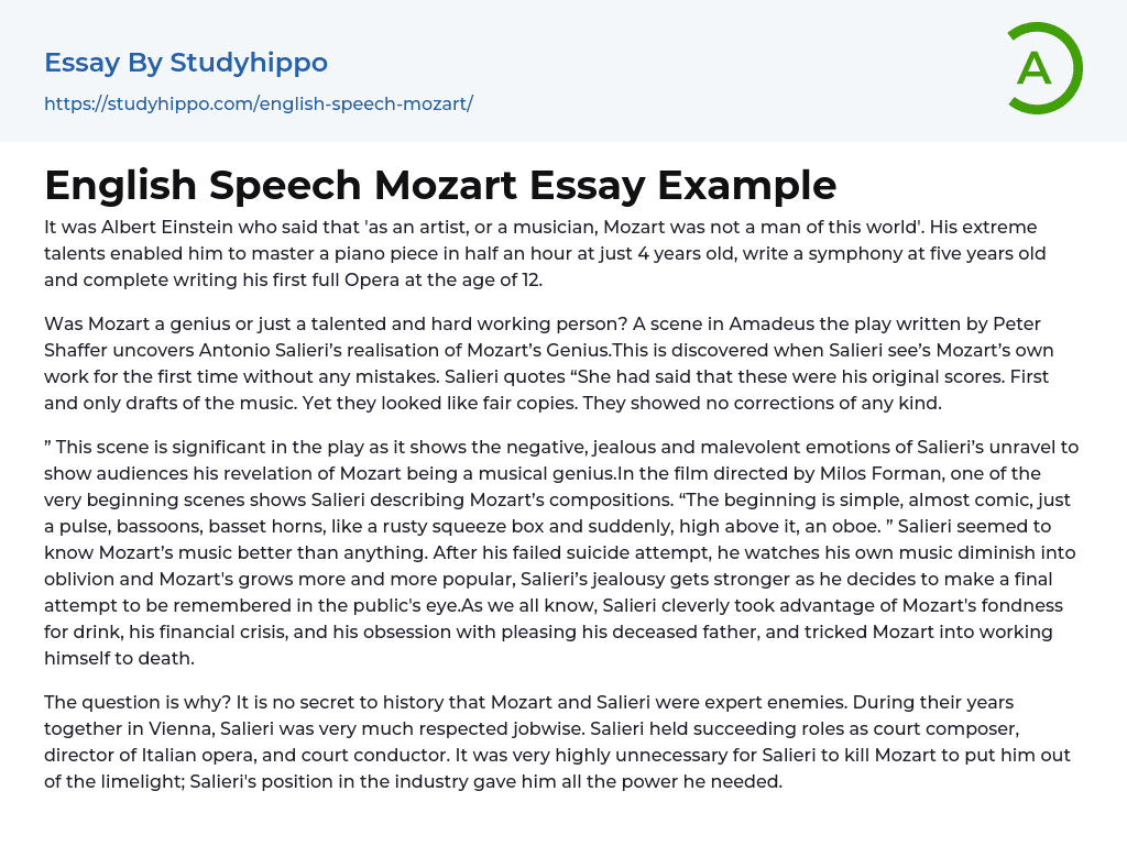 English Speech Mozart Essay Example