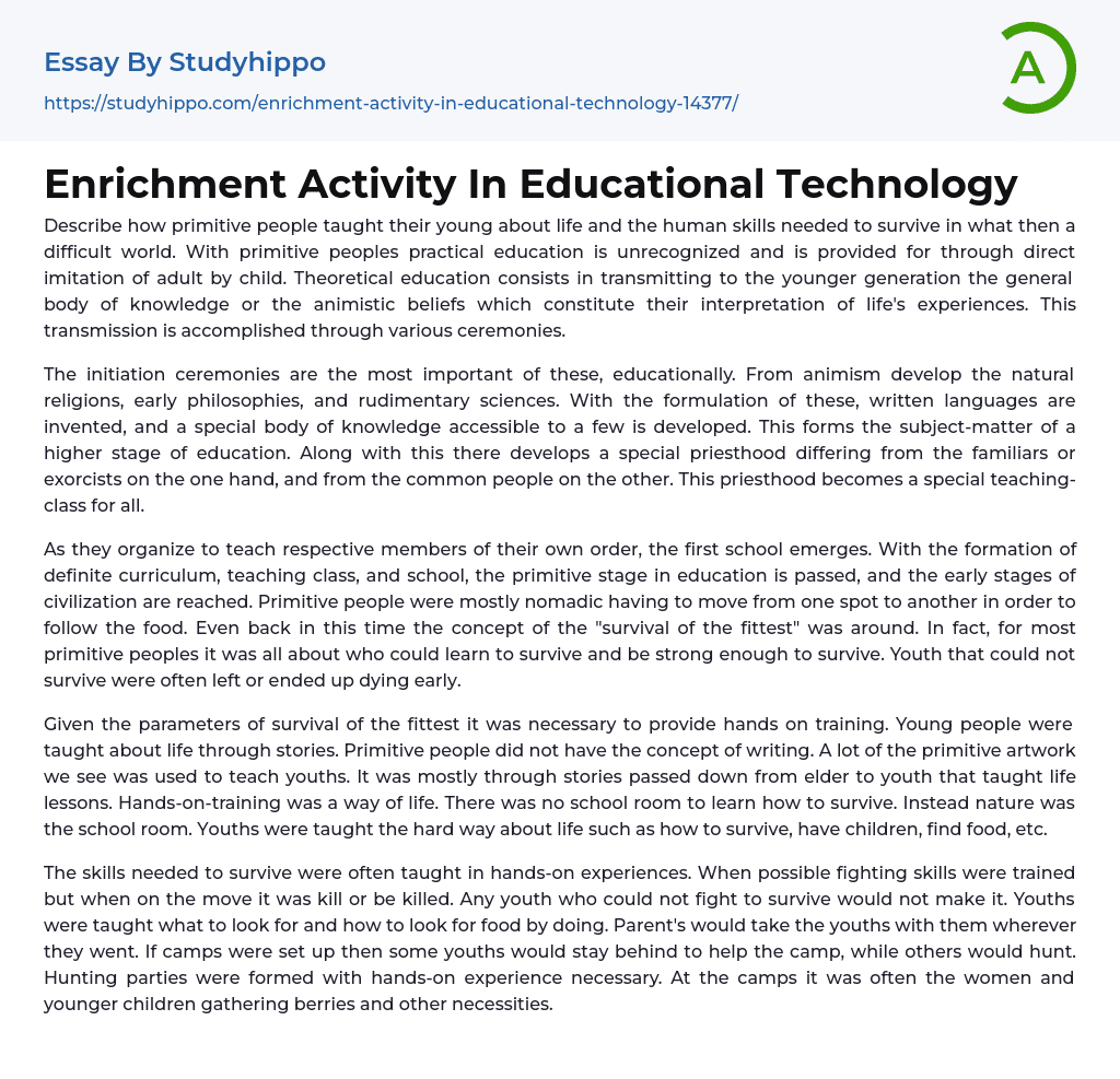 Enrichment Activity In Educational Technology Essay Example