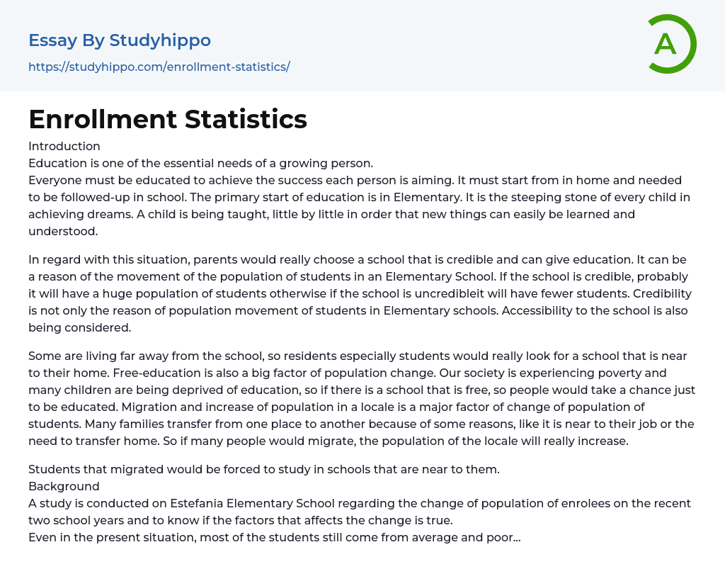 Enrollment Statistics Essay Example