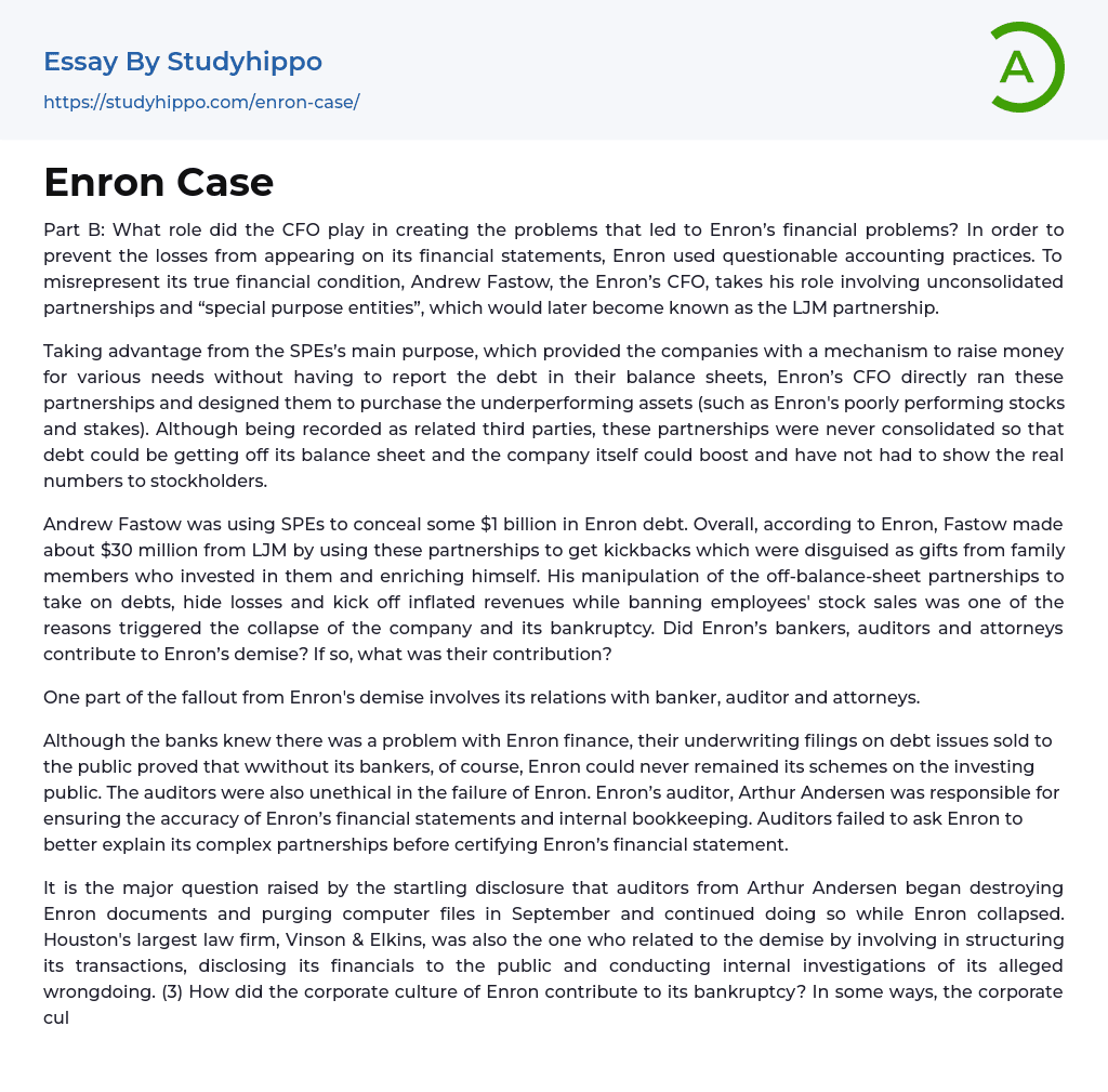 Enron Case Essay Example