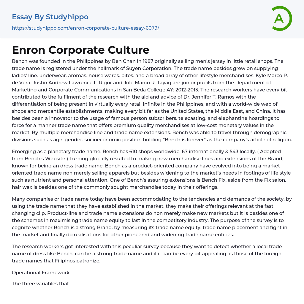 Enron Corporate Culture Essay Example