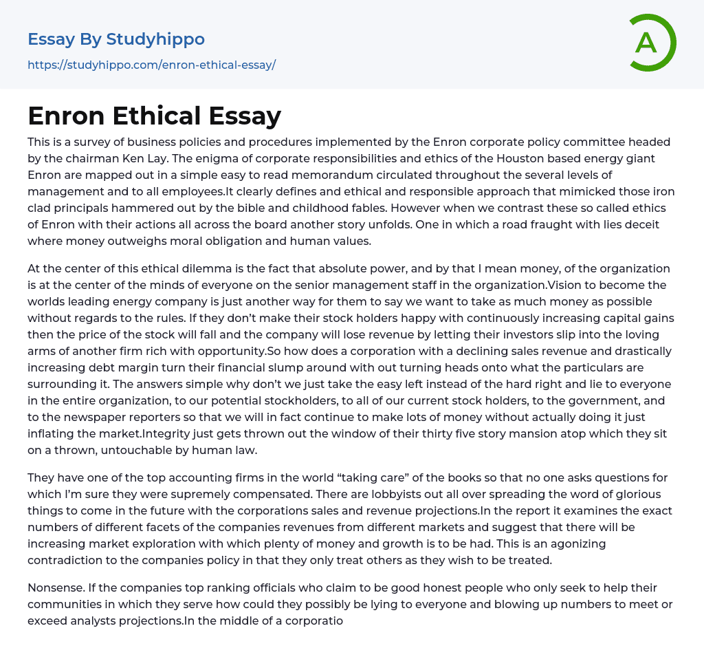 Enron Ethical Essay