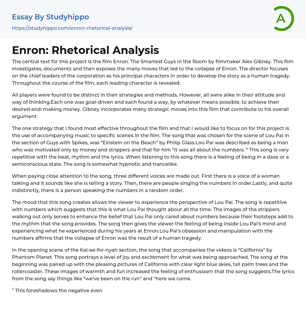 Enron: Rhetorical Analysis Essay Example