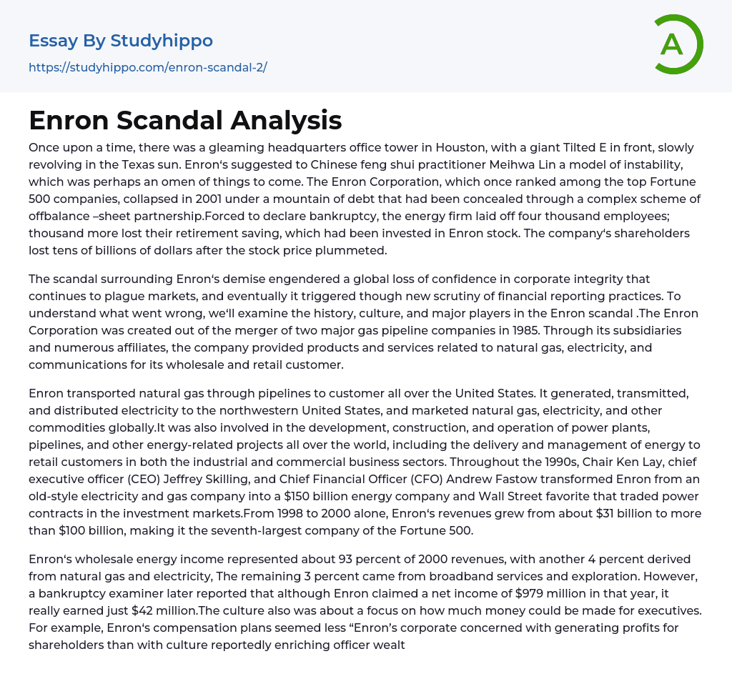 Enron Scandal Analysis Essay Example