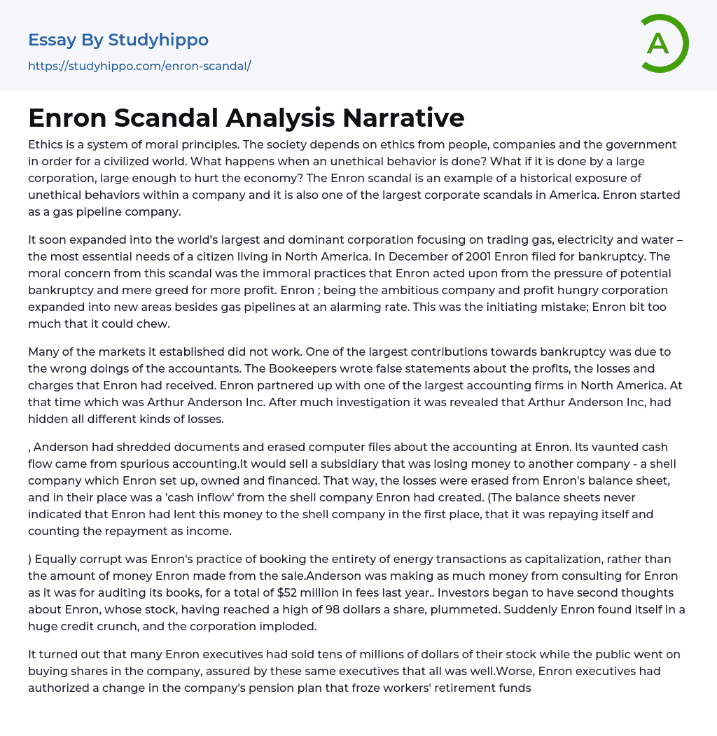 Enron Scandal Analysis Narrative Essay Example