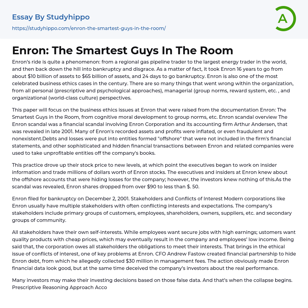 Enron: The Smartest Guys In The Room Essay Example