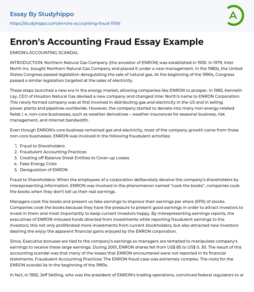 Enron’s Accounting Fraud Essay Example