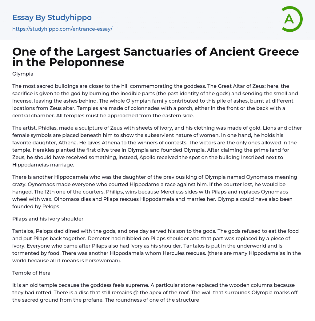 One of the Largest Sanctuaries of Ancient Greece in the Peloponnese Essay Example