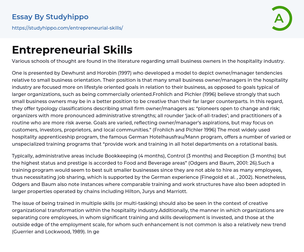 Entrepreneurial Skills Essay Example