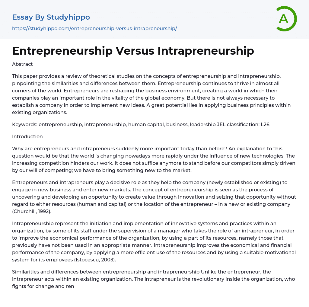 entrepreneurship essay brainly