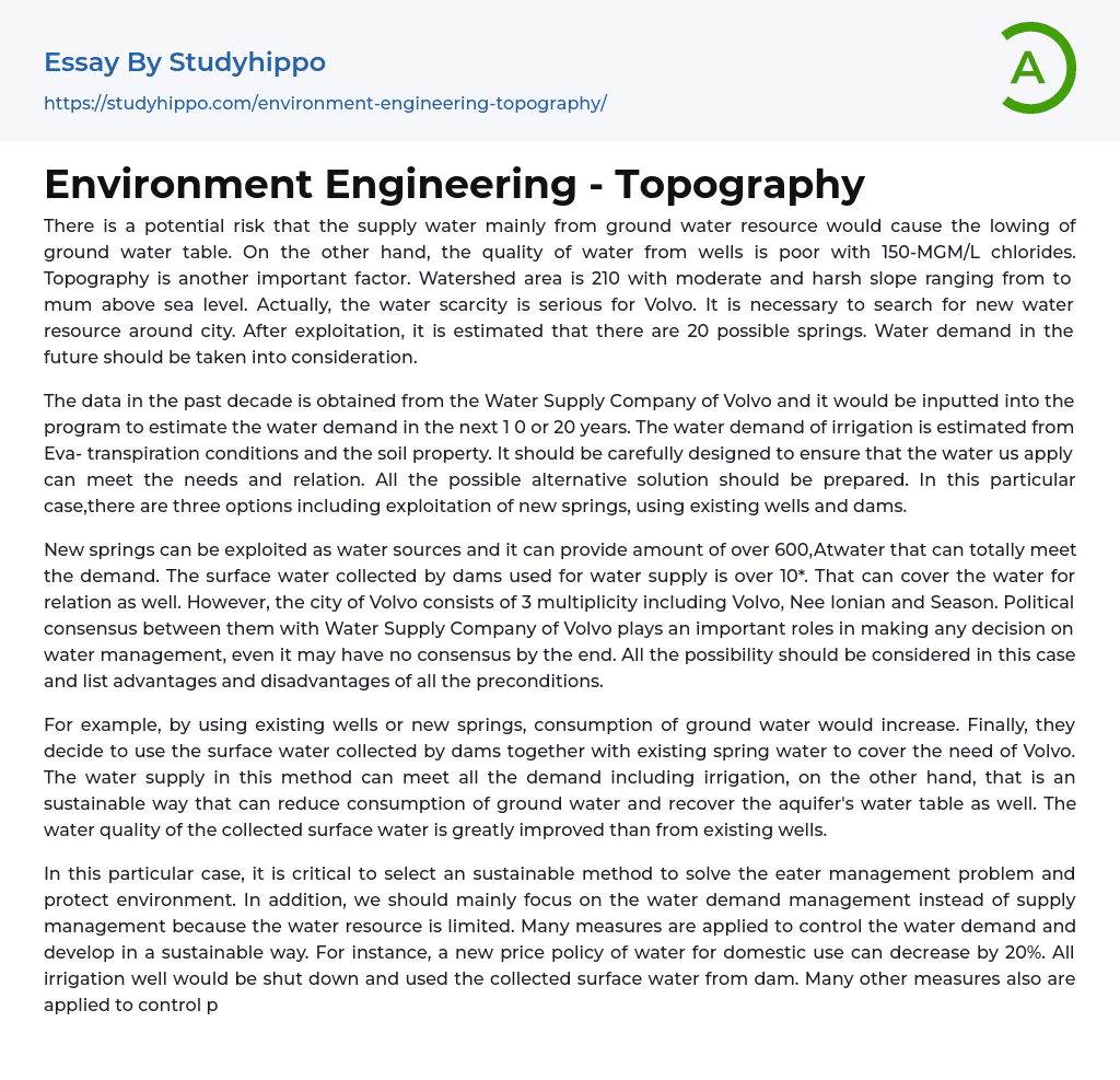 Environment Engineering – Topography Essay Example