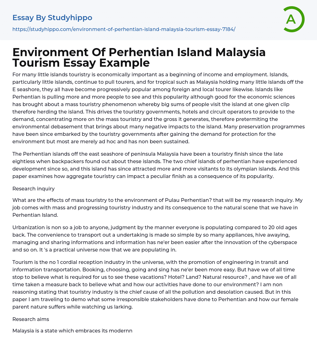 Environment Of Perhentian Island Malaysia Tourism Essay Example