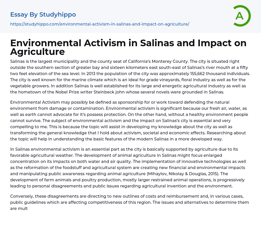Environmental Activism in Salinas and Impact on Agriculture Essay Example