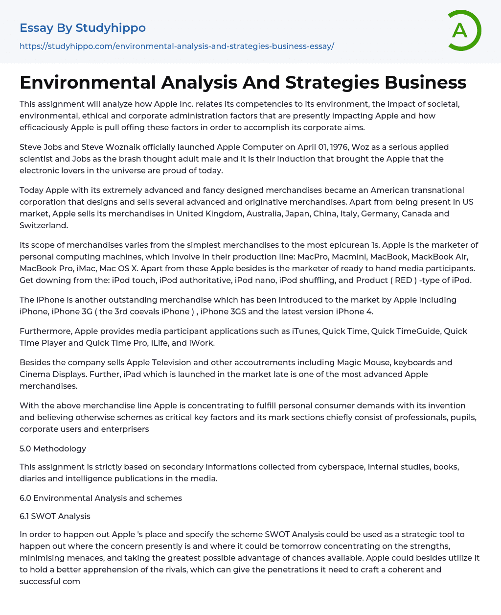 Environmental Analysis And Strategies Business Essay Example