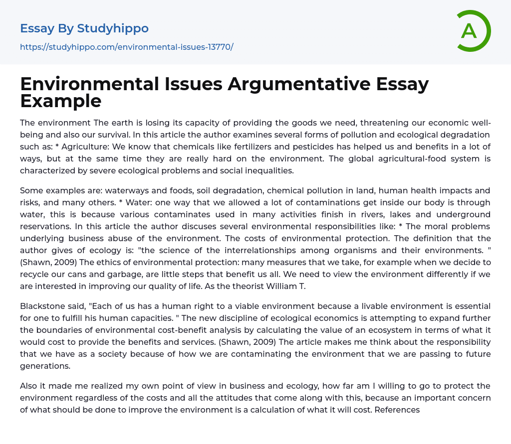 Environmental Issues Argumentative Essay Example