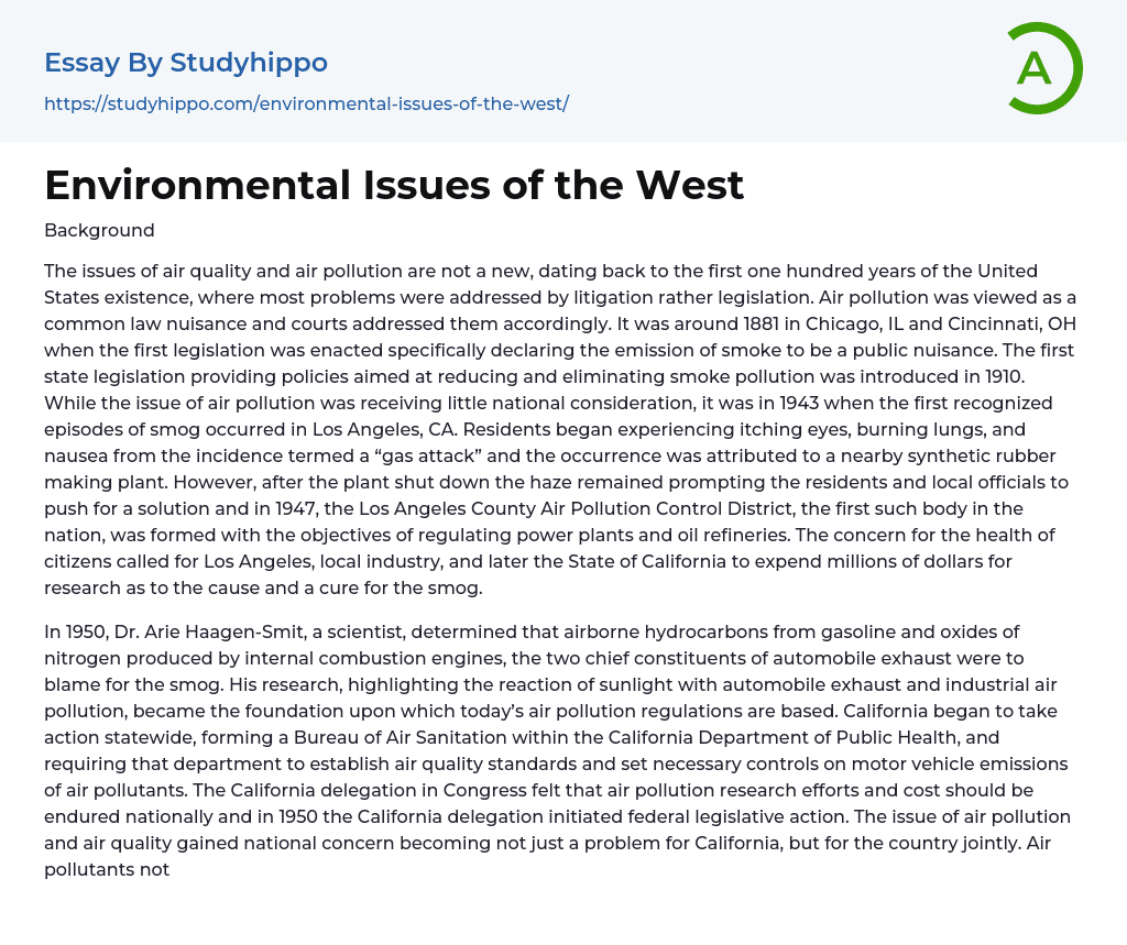 Environmental Issues of the West Essay Example