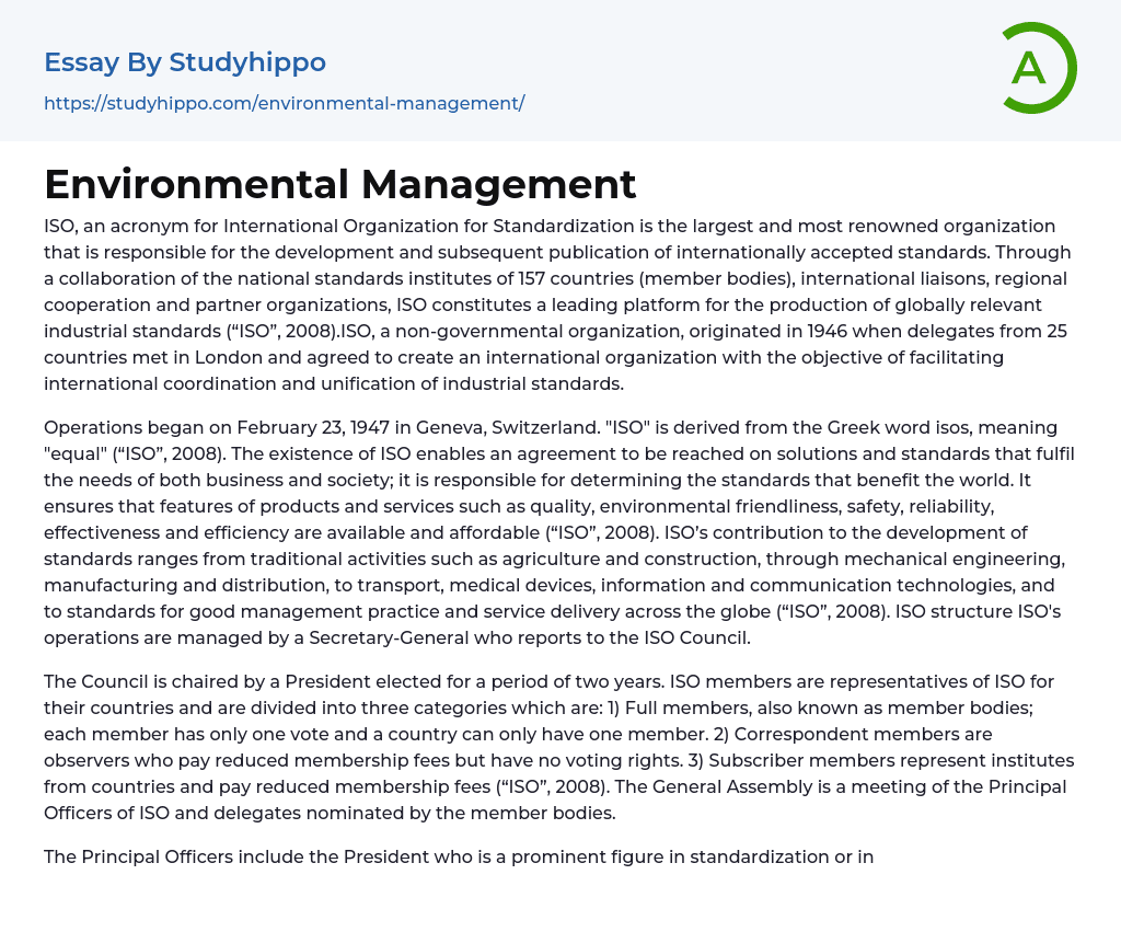 Environmental Management Essay Example